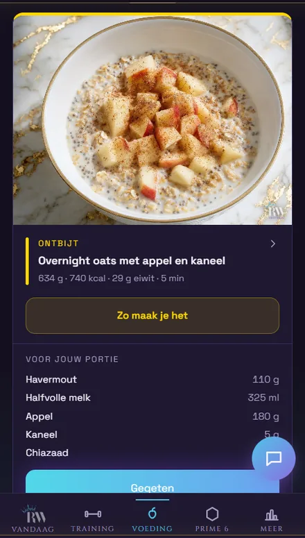 Scherm uit de app: een maaltijd met de portie erbij