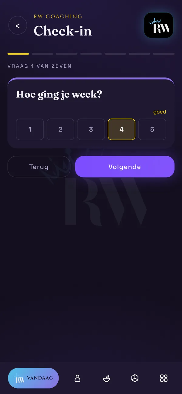 Scherm Check-in: vraag 1 van zeven, hoe ging je week